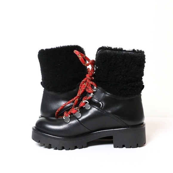 New Aquatalia Jamie leather shearling ankle boots block heel red laces shoes 5.5 - Picture 5 of 9